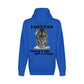 On the back - "Lioness" written above an adult female lion with her cub sitting in front of her, with "Raising A Cub, NOT A Kitten" written below. Fleece-lined, full zip-up hoodie sweatshirt. True royal blue.