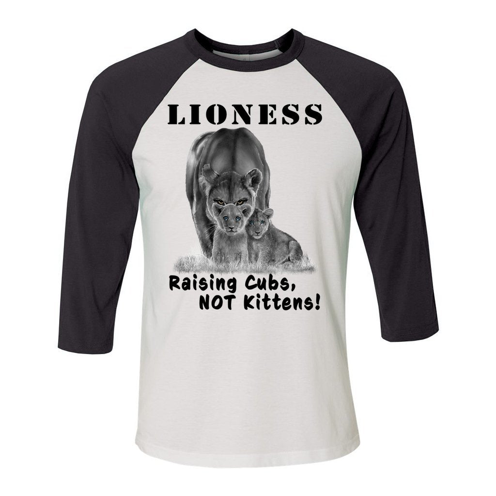 Awkward Styles Lioness - Raising Cubs, Not Kittens! (2 Cubs) Baseball Jersey Tee L / White-Black