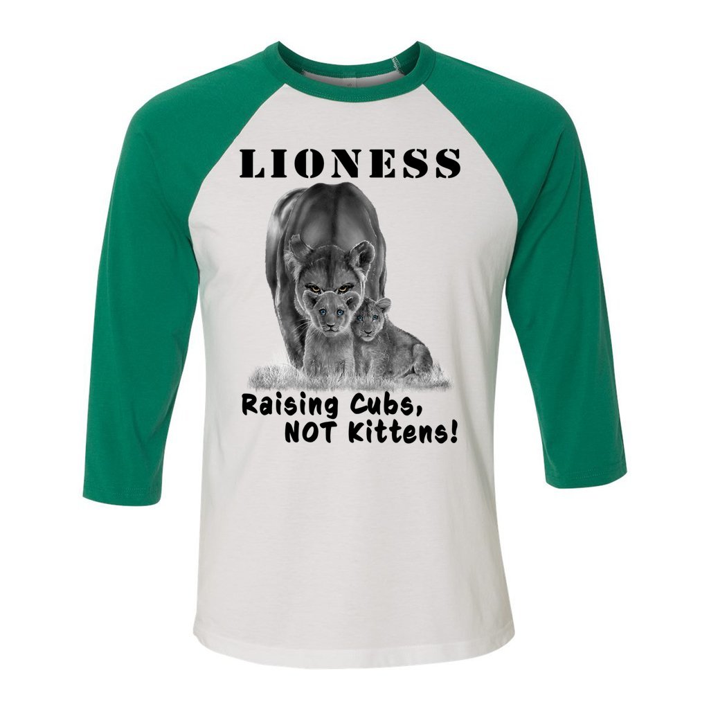 Awkward Styles Lioness - Raising Cubs, Not Kittens! (2 Cubs) Baseball Jersey Tee XL / White-Kelly