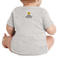 Back - with Road Signs To Life logo, "Share The Gravel" and www.roadsignstolife.com in upper middle. Infant onesie. Heather Gray.