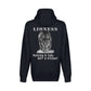 On the back - "Lioness" written above an adult female lion with her cub sitting in front of her, with "Raising A Cub, NOT A Kitten" written below. Fleece-lined, full zip-up hoodie sweatshirt. Navy Blue.