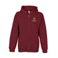 Front of zip-up, fleece-lined hoodie sweatshirt with Road Signs To Life logo, "Share The Gravel" and www.roadsignstolife.com on the upper left. Burgundy.