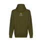 Back - with Road Signs To Life logo, "Share The Gravel" and www.roadsignstolife.com in upper middle. Fleece-lined premium pullover sweatshirt. Army green.