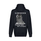 On the back - "Lioness" written above an adult female lion with her two cubs sitting in front of her, with "Raising Cubs, NOT Kittens!" written below. Fleece-lined, full zip-up hoodie sweatshirt. Navy Blue.