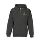 Front of zip-up, fleece-lined hoodie sweatshirt with Road Signs To Life logo, "Share The Gravel" and www.roadsignstolife.com on the upper left. Charcoal Heather Gray.