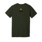 Back - with Road Signs To Life logo, "Share The Gravel" and www.roadsignstolife.com in upper middle. Adult cotton T-shirt. Olive green.