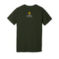 Back - with Road Signs To Life logo, "Share The Gravel" and www.roadsignstolife.com in upper middle. Adult cotton T-shirt. Dark Olive Green.