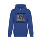 On the front - "Lioness" written above three female lions, with "I Found My Pride Through Motherhood" written below. Fleece-lined premium pullover sweatshirt, with kangaroo pouch pocket. True Royal Blue.