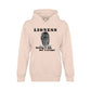On the front - "Lioness" written above an adult female lion with her cub sitting in front of her, with "Raising A Cub, NOT A Kitten" written below. Fleece-lined premium pullover sweatshirt, with kangaroo pouch pocket. Light pink.