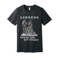 "Lioness" written above an adult female lion with her two cubs sitting in front of her, with "Raising Cubs, NOT Kittens!" written below. Adult cotton t-shirt. Dark Heather Gray.