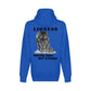 On the back - "Lioness" written above an adult female lion with her two cubs sitting in front of her, with "Raising Cubs, NOT Kittens!" written below. Fleece-lined, full zip-up hoodie sweatshirt. True Royal Blue.
