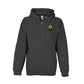 Front of zip-up, fleece-lined hoodie sweatshirt with Road Signs To Life logo, "Share The Gravel" and www.roadsignstolife.com on the upper left. Charcoal Heather Gray.